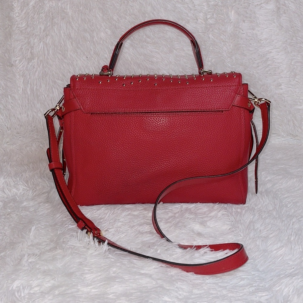 Michael Kors MK Bristol Studded Leather Satchel Crossbody Purse Shoulder Bag Red - Picture 8 of 17